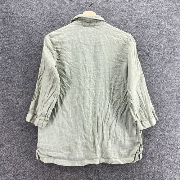 Tahari Blouse Women S Small Gray Linen Collared 3/4 Sleeve Pullover Casual - Picture 2 of 9